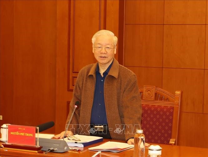 Tổng Bí thư Nguyễn Phú Trọng phát biểu chỉ đạo cuộc họp. Ảnh Trí Dũng/TTXVN