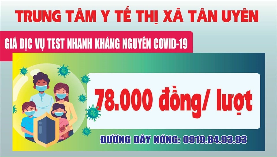 Trung tâm Y tế thị xã Tân Uyên thông báo thu 78.000/lượt test nhanh COVID-19