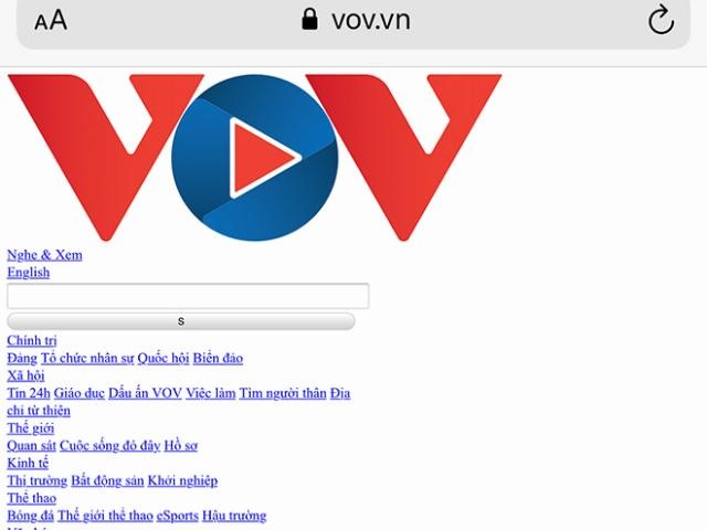 Báo điện tử VOV khi bị tấn công mạng.
