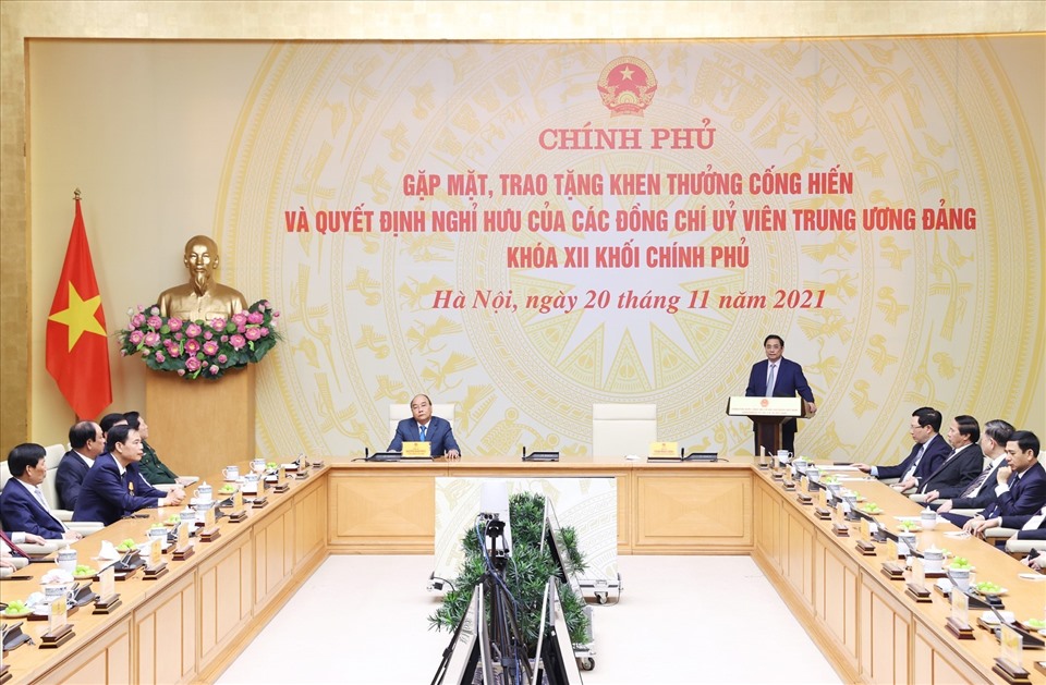 Thủ tướng Phạm Minh Chính phát biểu tại buổi gặp mặt. Ảnh: Dương Giang
