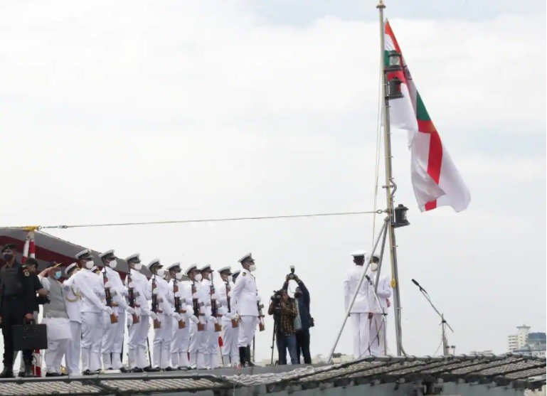 Lễ hạ thủy tàu chiến Visakhapatnam mới của Hải quân Ấn Độ. Ảnh: AFP.