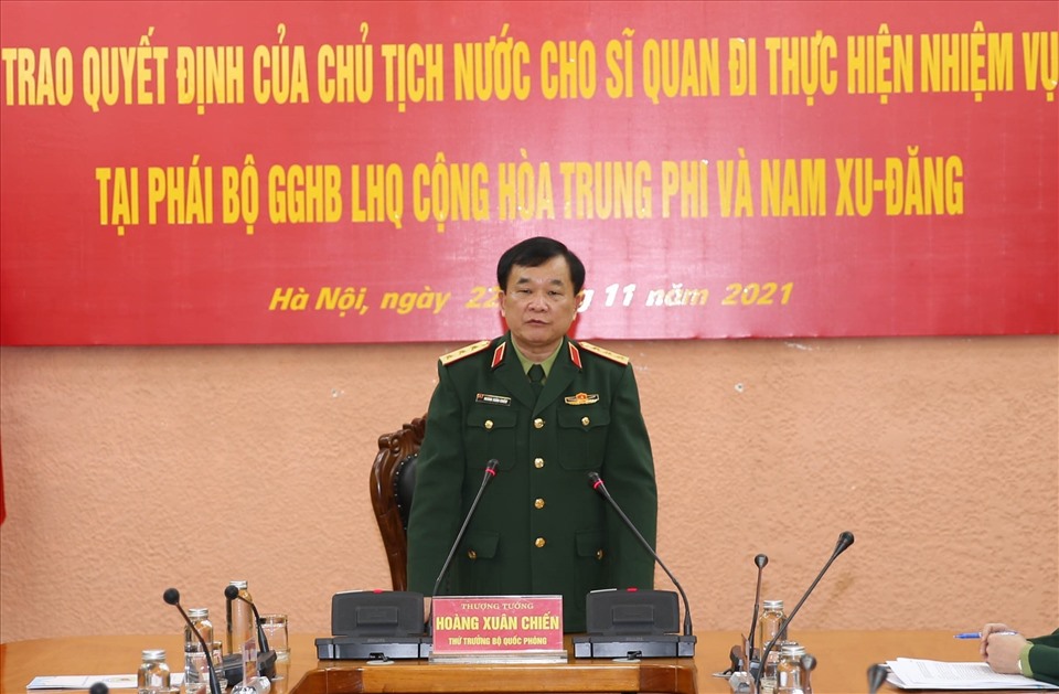 Thượng tướng Hoàng Xuân Chiến phát biểu tại buổi lễ. Ảnh Hải Minh