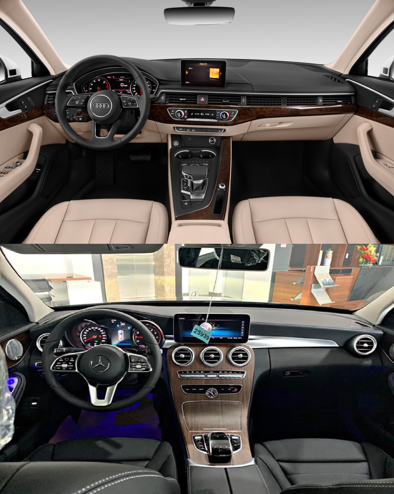 Sự khác nhau trong nội thất của Audi A4 và Mercedes C 200 nằm ở cụm đồng hồ hiển thị đa thông tin. Đồ họa: M.H