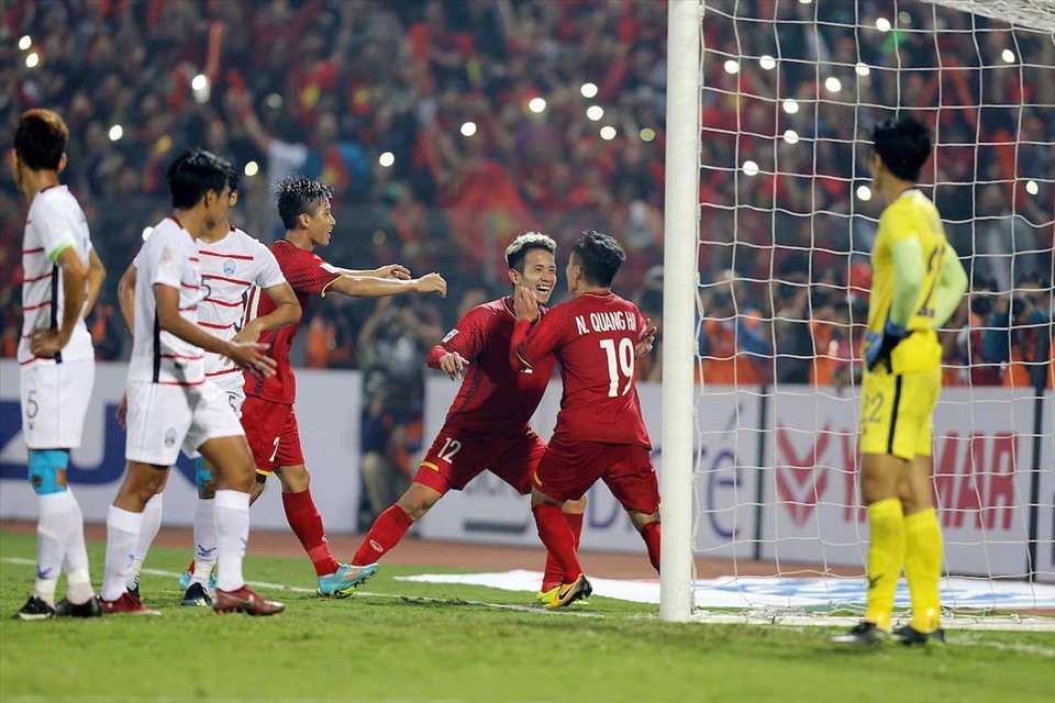 Tuyển Việt Nam từng đánh bại Campuchia tỉ số 3-0 ở lượt cuối vòng bảng AFF Cup 2018. Ảnh: AFF