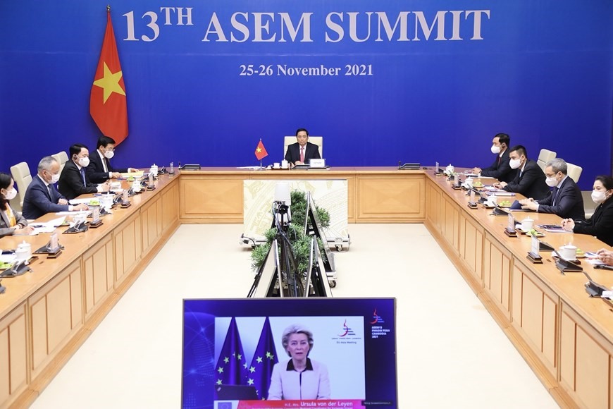Thủ tướng Phạm Minh Chính nêu 4 đề xuất tăng cường hợp tác giữa các nước Á-Âu trong phát biểu tại hội nghị cấp cao ASEM 13. Ảnh: TTXVN