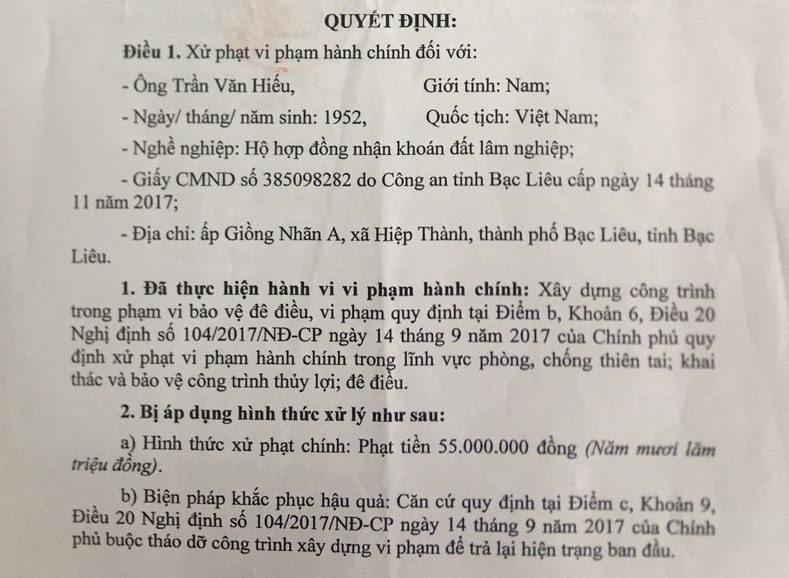 Chủ tịch UBND tỉnh Bạc Liêu đã ban hành Quyết định xử phạt vi phạm hành chính từ tháng 5.2021, nhưng sau xử phạt Khu du lịch đưa vào hoạt động như chưa hề bị phạt. Ảnh: Nhật Hồ