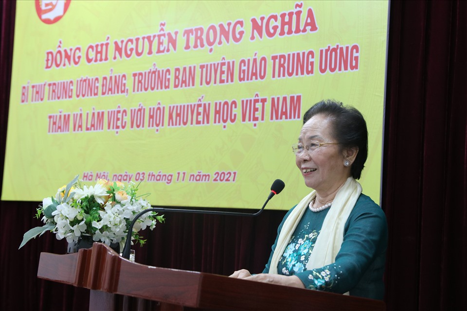Bà Nguyễn Thị Doan - Chủ tịch Hội Khuyến học Việt Nam. Ảnh T.Vương
