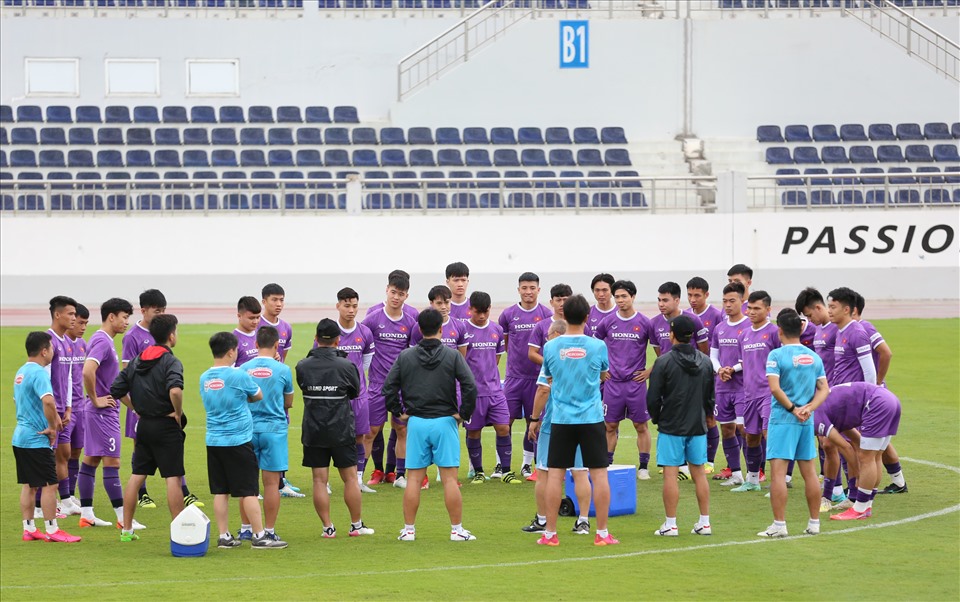 Sáng ngày 30.11, đội tuyển Việt Nam có buổi tập luyện cuối cùng trong đợt tập huấn tại Bà Rịa - Vũng Tàu chuẩn bị cho AFF Cup 2020. Ảnh: VFF