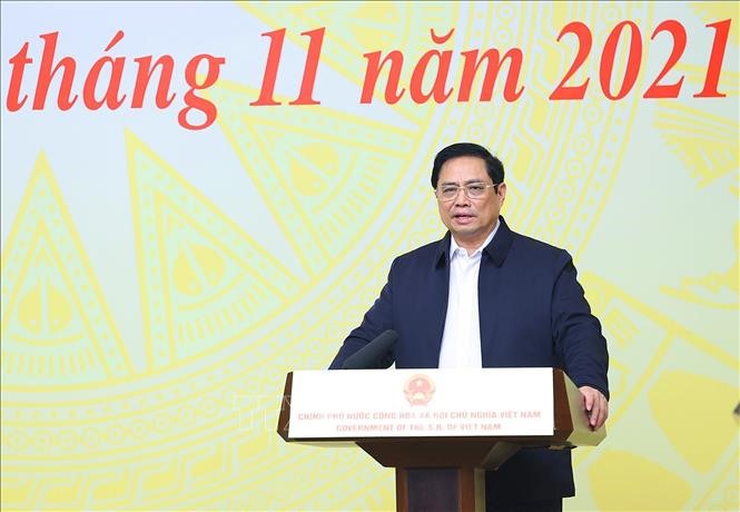 Thủ tướng Phạm Minh Chính, Chủ tịch Uỷ ban Quốc gia về Chuyển đổi số phát biểu khai mạc. Ảnh: Dương Giang/TTXVN