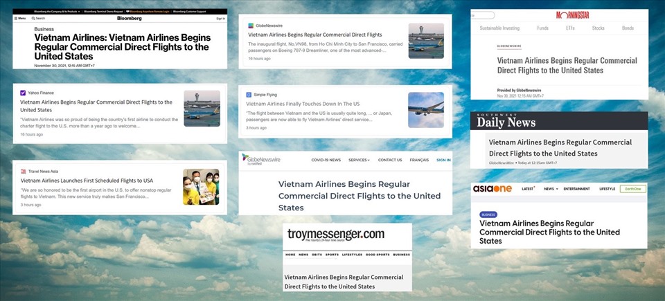 Bloomberg đưa tin về chuyến bay thẳng thường lệ đầu tiên đến Mỹ của Vietnam Airlines.