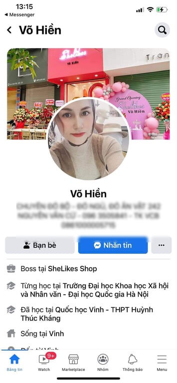 Facebook chính Hiền sử dụng trong thời gian lừa đảo. Ảnh Quỳnh Trang