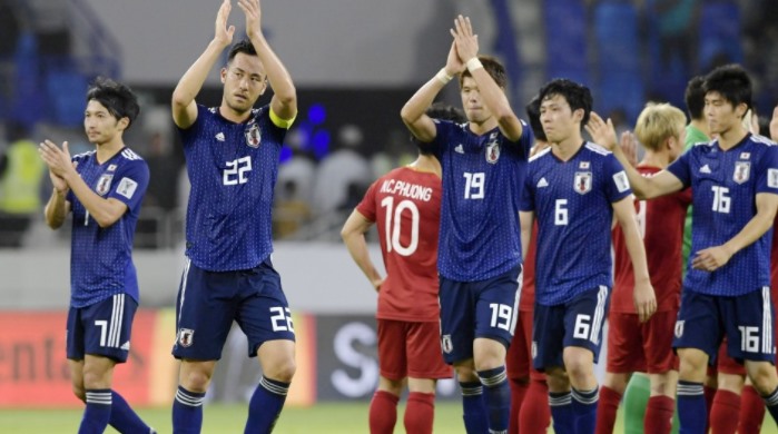 Tuyển Nhật Bản chỉ thắng tuyển Việt Nam với cách biệt tối thiểu tại tứ kết Asian Cup 2019. Ảnh: Kyodo.