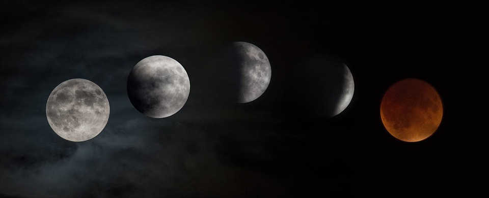 Các giai đoạn của siêu trăng nguyệt thực. Ảnh minh họa. Ảnh: NASA