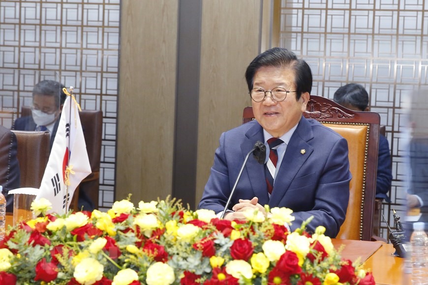 Chủ tịch Quốc hội Hàn Quốc Park Byeong-seug phát biểu. Ảnh: TTXVN