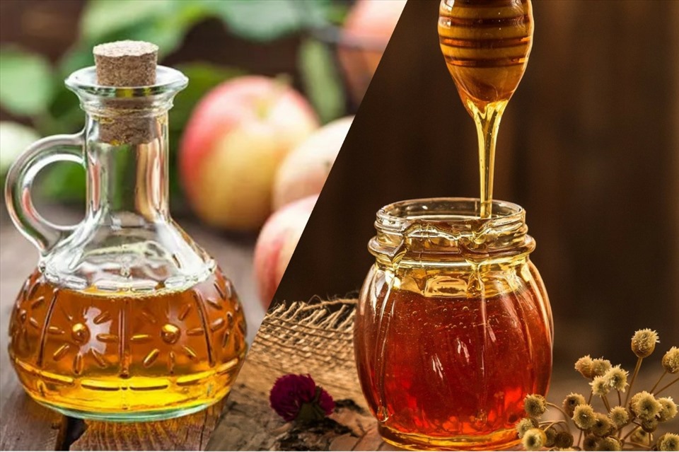 Sự kết hợp giữa giấm táo và mật ong có thể giúp bạn chữa đau họng. Đồ họa: A.N
