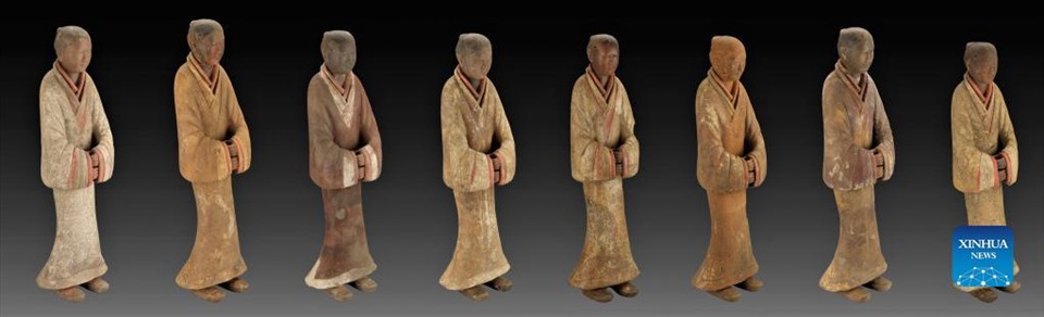 Những bức tượng khai quật được từ lăng mộ Hán Văn Đế ở Tây An, Thiểm Tây, Trung Quốc. Ảnh: Xinhua