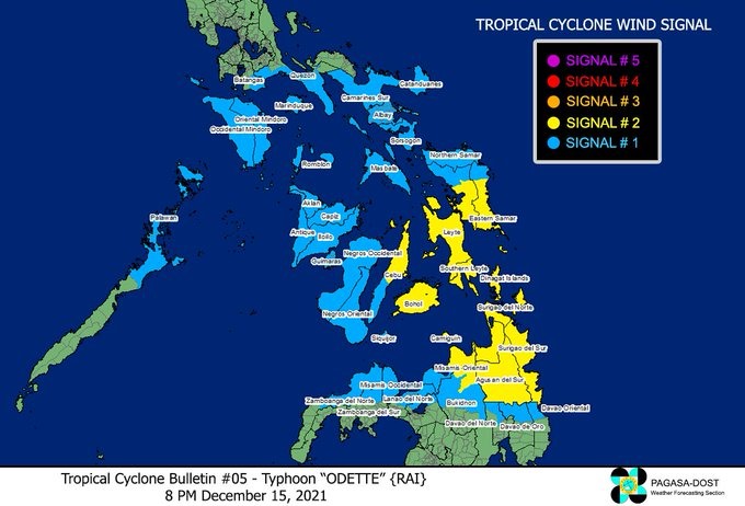 Cảnh báo cấp độ gió do bão Rai ở Philippines. Ảnh: PASAGA