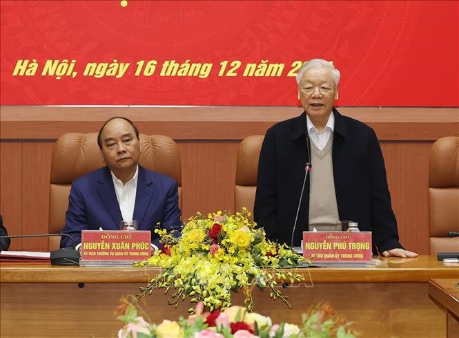 Tổng Bí thư Nguyễn Phú Trọng, Bí thư Quân ủy Trung ương phát biểu chỉ đạo Hội nghị.