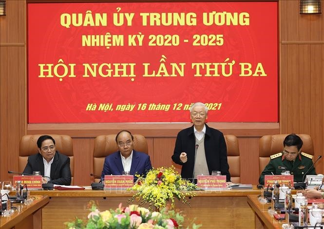 Tổng Bí thư Nguyễn Phú Trọng, Bí thư Quân ủy Trung ương phát biểu kết luận hội nghị.