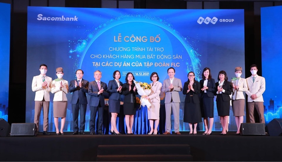 Lãnh đạo cấp cao của Sacombank và FLC tại lễ công bố