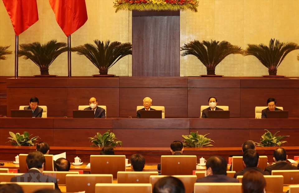 Tổng Bí thư Nguyễn Phú Trọng chủ trì Hội nghị Đối ngoại toàn quốc triển khai thực hiện Nghị quyết Đại hội XIII của Đảng. Ảnh: TTXVN