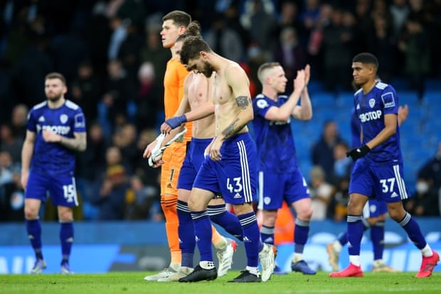 Trận thua đau 0-7 của Leeds trước Manchester City. Ảnh: AFP