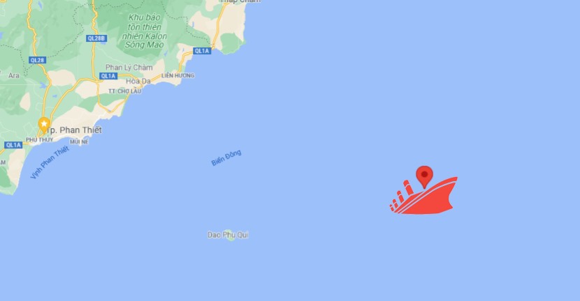Vị trí tàu bị nghiêng ở tọa độ 10°44’00 N, 109°48’00 E