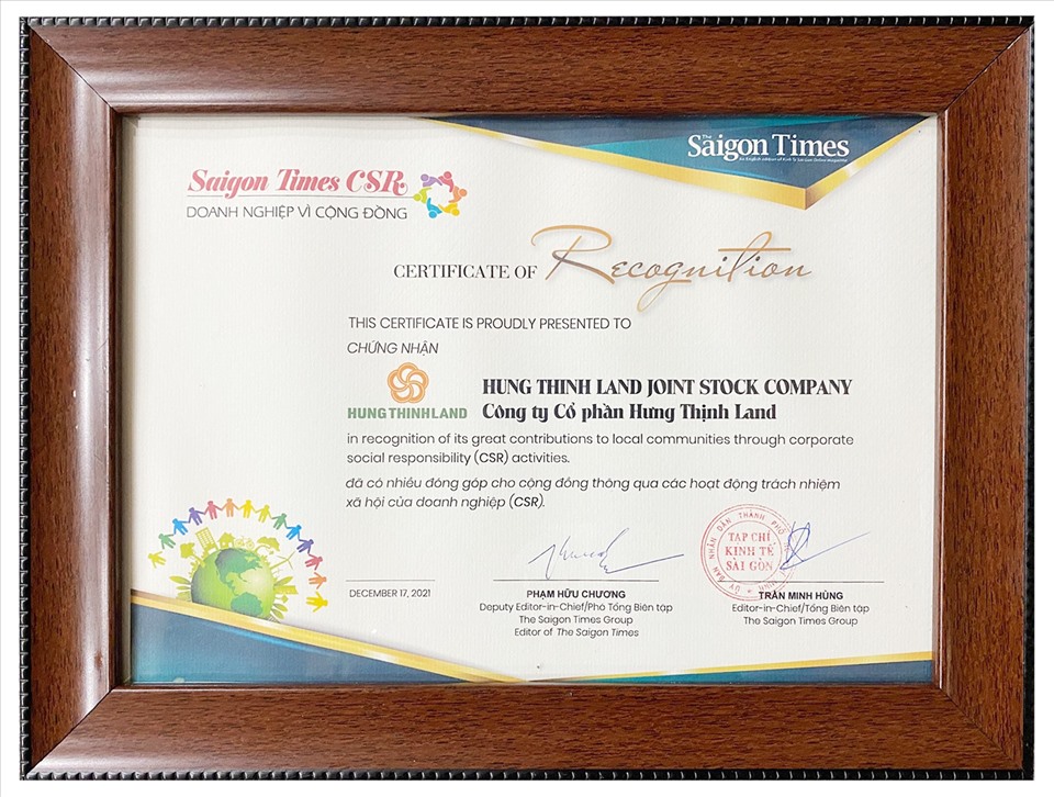 Chứng nhận “Doanh nghiệp vì cộng đồng – SAIGON TIMES CSR 2021”