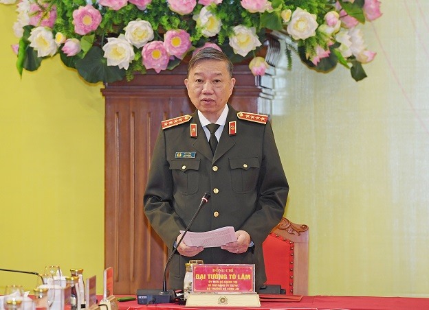 Đại tướng Tô Lâm phát biểu tại hội nghị. Ảnh BCA