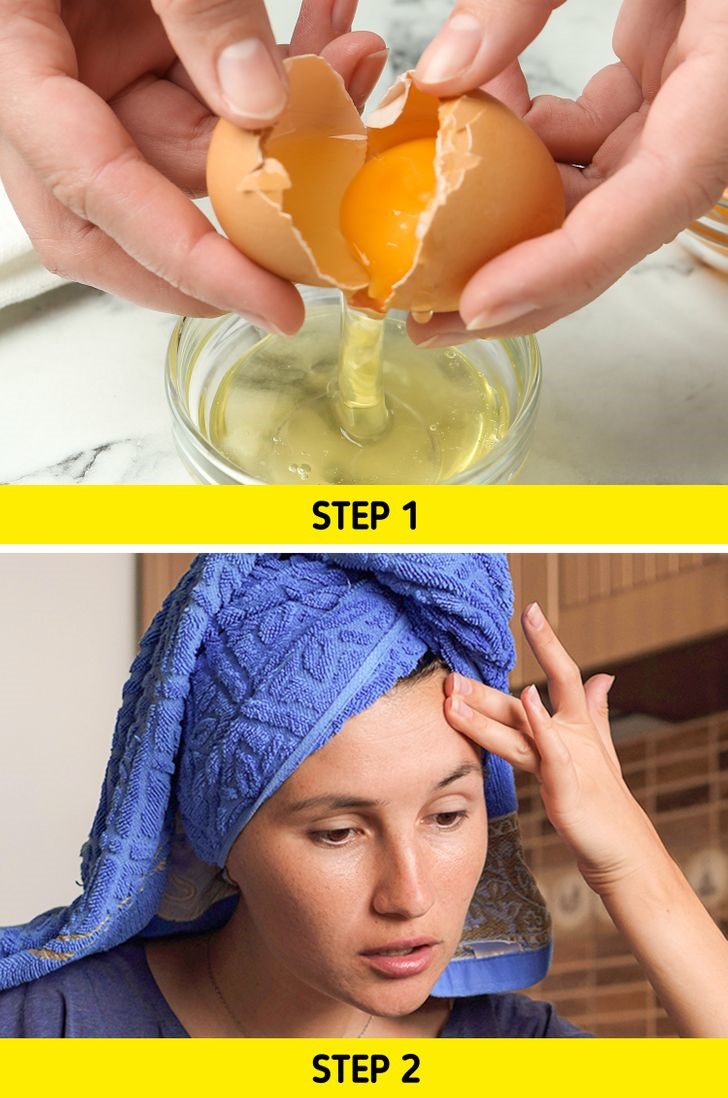 Lòng trắng trứng có thể góp phần cải thiện phần da trên trán. Tuy nhiên, thay vì chỉ thoa lòng trắng trứng, hãy trộn với mật ong. Hỗn hợp này không chỉ giúp giảm nếp nhăn trên trán mà còn giúp làm đều màu da. Trộn 1 thìa mật ong với 1 lòng trắng trứng gà. Đắp hỗn hợp lên trán (hoặc thậm chí trên toàn bộ khuôn mặt và cổ). Để nó nghỉ trong 15 phút trước khi rửa sạch bằng nước mát.