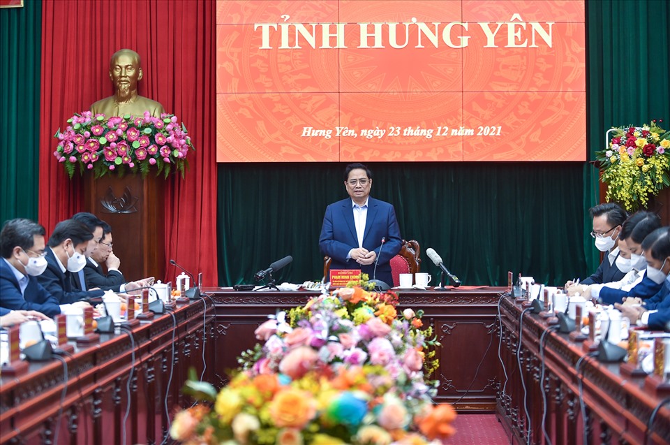 Thủ tướng Phạm Minh Chính làm việc với lãnh đạo chủ chốt tỉnh Hưng Yên.