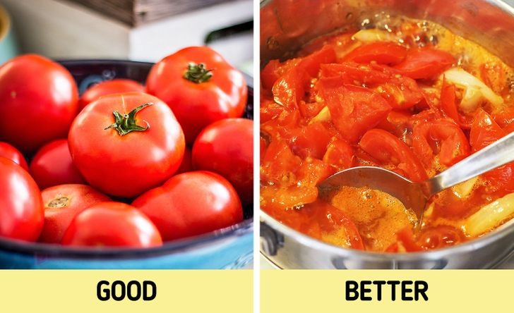 Cà chua rất tốt, nhưng cà chua nấu chín sẽ có lợi hơn. Chúng giải phóng nhiều chất chống oxy hóa chống ung thư, lycopene . Điều này xảy ra do nhiệt đã phá vỡ các thành tế bào cứng hơn trong thực vật, cho phép cơ thể chúng ta hấp thụ các chất dinh dưỡng dễ dàng hơn.