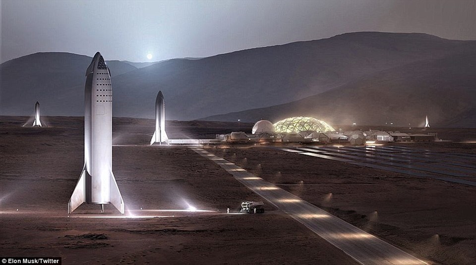 Ý tưởng về căn cứ trên sao Hỏa được Elon Musk chia sẻ trên Twitter. Ảnh: Elon Musk/Twitter