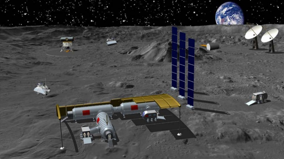 Mô phỏng trạm nghiên cứu Mặt trăng của Trung Quốc. Ảnh: Học viện Công nghệ Vũ trụ Trung Quốc