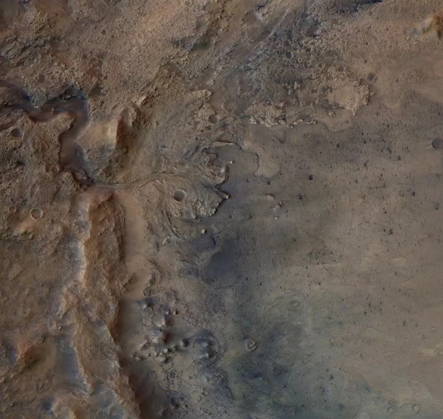 Hình ảnh cho thấy một phần của vùng đồng bằng châu thổ cổ đại trong miệng núi lửa Jezero trên sao Hỏa. Ảnh: ESA/DLR/FU-BERLIN/NASA
