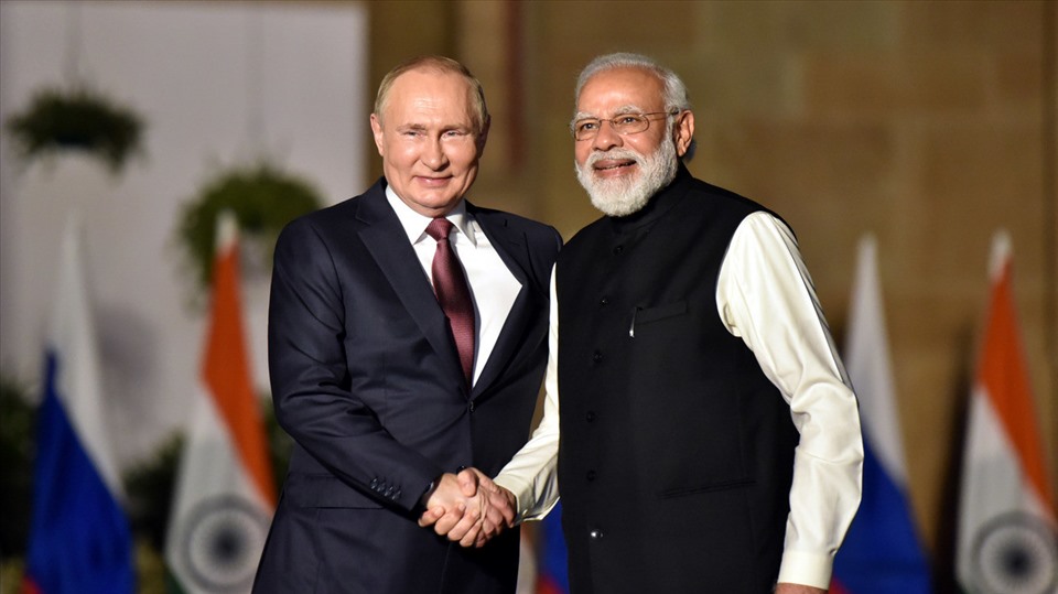 Tổng thống Vladimir Putin và Thủ tướng Narendra Modi tại New Delhi ngày 6.12.2021. Ảnh: AFP
