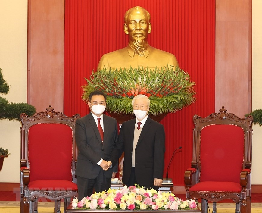 Tổng Bí thư Nguyễn Phú Trọng tiếp Chủ tịch Quốc hội Lào Saysomphone Phomvihane thăm chính thức Việt Nam. Ảnh: TTXVN