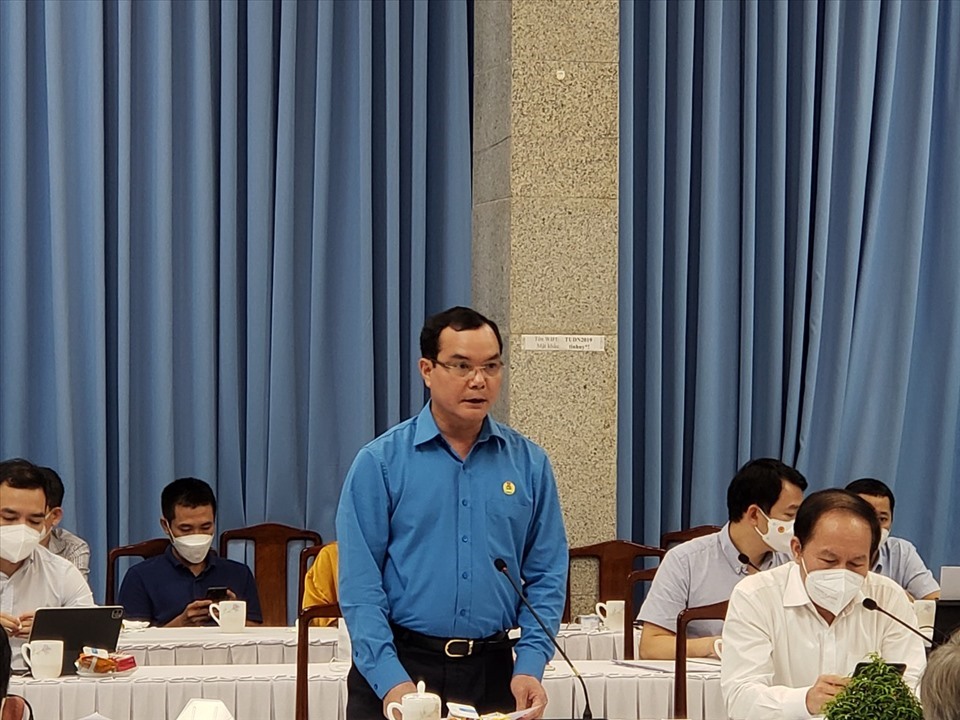 Chủ tịch Tổng LĐLĐVN Nguyễn Đình Khang phát biểu tại buổi làm việc của Chính phủ với tỉnh Đồng Nai. Ảnh: Hà Anh Chiến