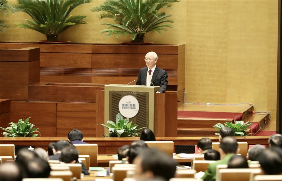 Tổng Bí thư Nguyễn Phú Trọng phát biểu tại hội nghị. Ảnh Nhật Bắc