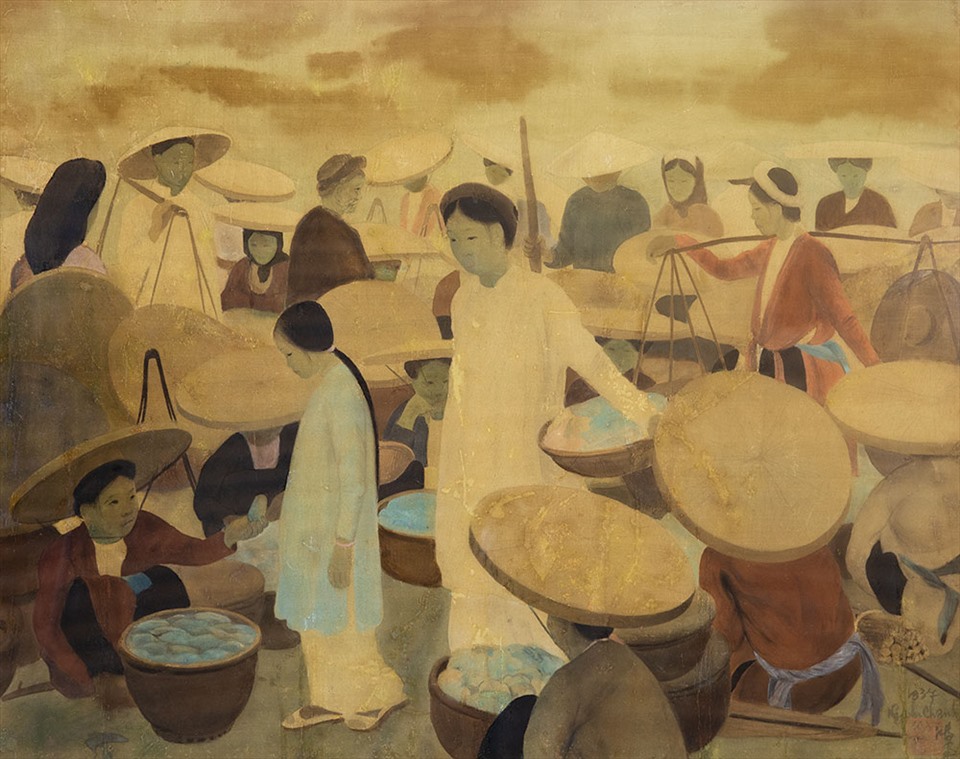 Tranh lụa: Chợ quê, 1937, của Nguyễn Phan Chánh. Tác phẩm nằm trong Bộ sưu tập Nghệ thuật Quang San (TPHCM)