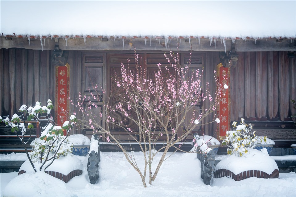 Một số hình ảnh Fansipan đẹp lung linh trong khung cảnh tuyết phủ trắng xóa.
