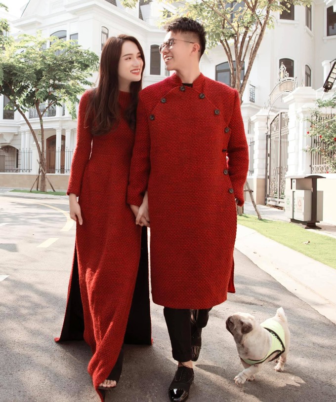 Hoa hậu Hương Giâng diện áo dài đôi với bạn trai Matt Liu. Ảnh: NVCC.
