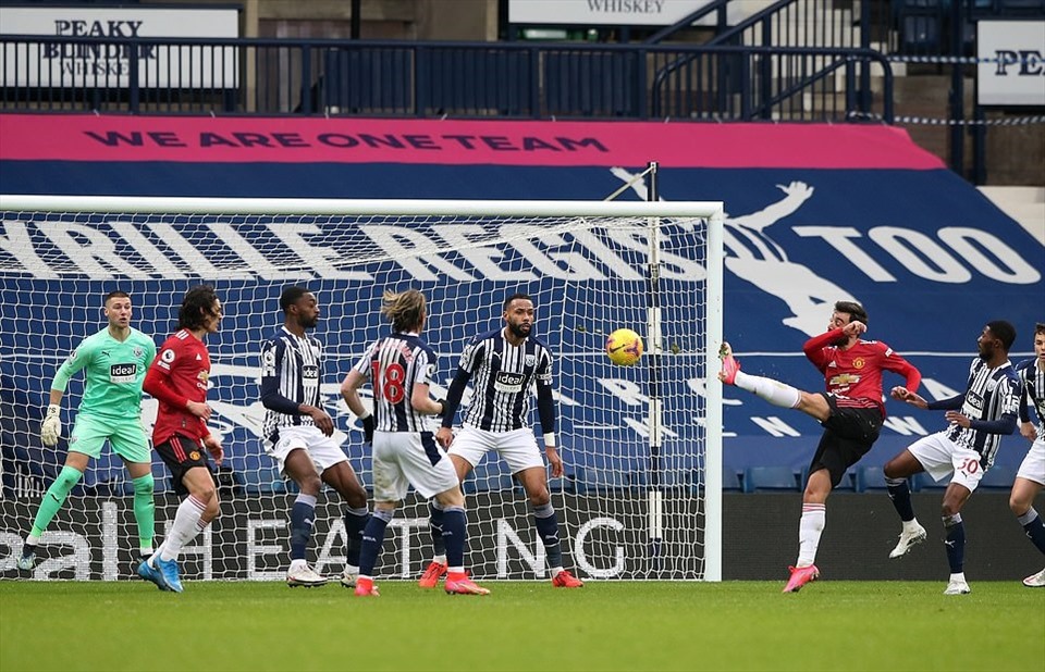 Man United chỉ có được 1 bàn duy nhất đến từ Bruno Fernandes. Ảnh: AFP.