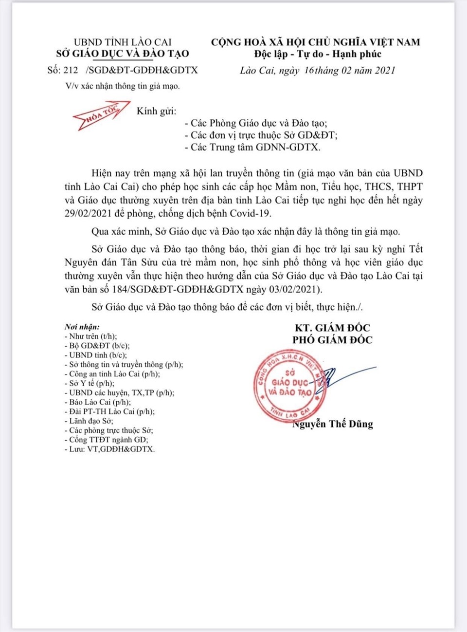 Sở Giáo dục và Đào tạo Lào Cai đã có văn bản hỏa tốc đính chính sự việc.