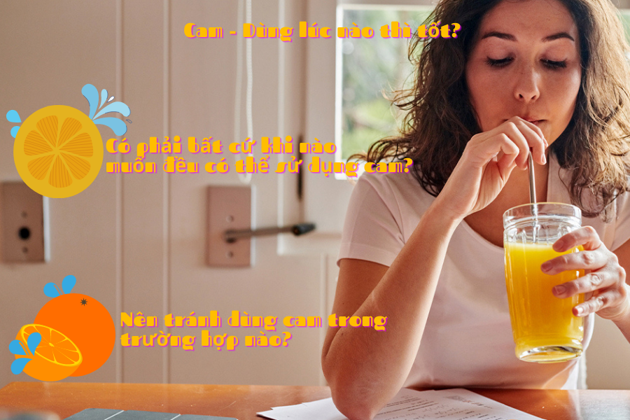 Mọi người nên lựa chọn thời điểm thích hợp để ăn hoặc uống nước cam để cơ thể hấp thu tốt nhất. Ảnh đồ hoạ: Duy Anh.