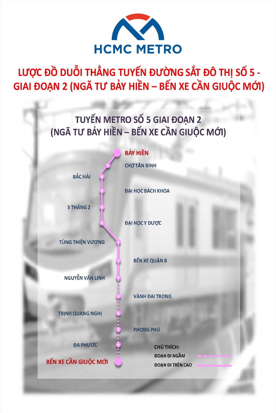 Lược đồ di chuyển tuyến metro số 5 giai đoạn 2. Ảnh: MAUR