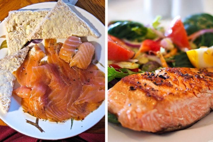 1. Cá hồi:Theo một số nghiên cứu cho thấy chế độ ăn giàu a xít béo omega-3, đặc biệt là a xít có trong cá, có thể cải thiện số lượng và chất lượng giấc ngủ. Cá béo, và đặc biệt là cá hồi , rất giàu axit béo omega 3 và vitamin D. Bởi vậy việc ăn cá hồi được cho là rất có lợi cho việc điều trị chứng mất ngủ. Ảnh: Brightside