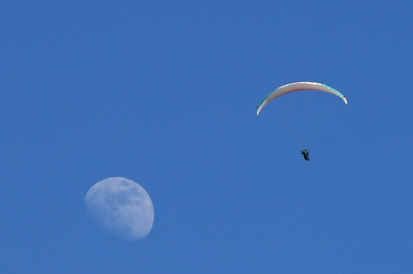 Những cánh dù lượn như đang bay xung quanh mặt trăng.