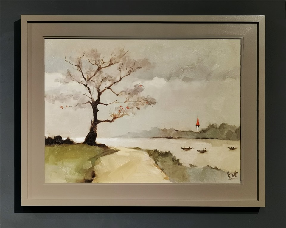 Bức tranh “Chảy đi sông ơi” của họa sĩ Nguyễn Thanh Bình. Ảnh: Đông A.