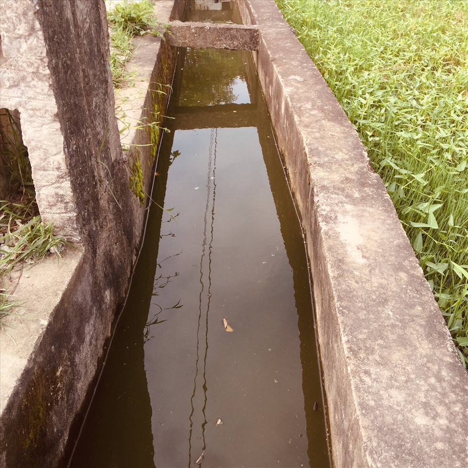 Nước thải từ bệnh viện chảy vào mương nội đồng xóm Thọ Sơn. Ảnh: PV